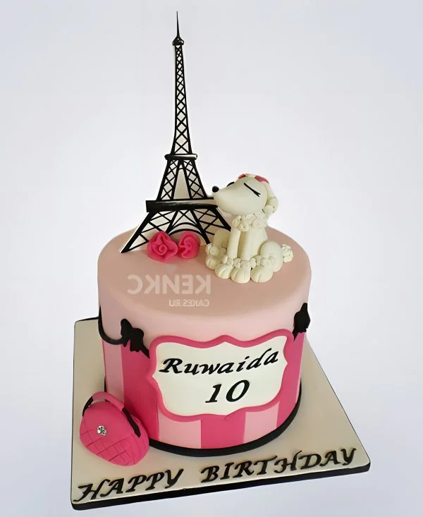 Торт Эйфелева башня с пуделем Фото