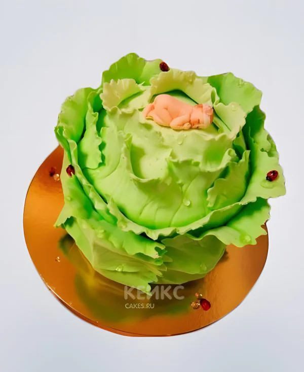 Торт в виде капусты с младенцем Фото