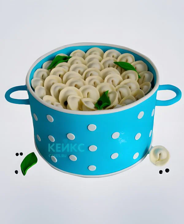 Торт с голубой кастрюлей пельменей Торт с голубой кастрюлей пельменей Фото