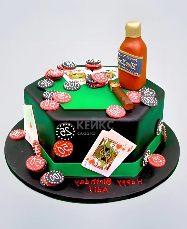 Торт казино с сигарой и виски Торт казино с сигарой и виски Фото