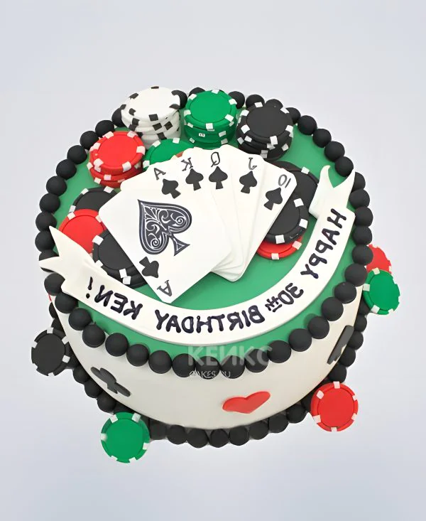 Яркий торт казино с надписью Фото