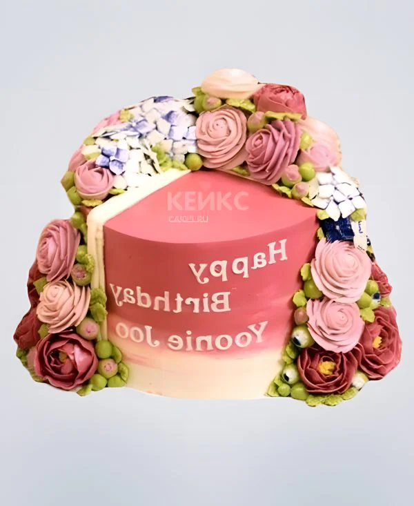 Пастельный торт в Корейском стиле с цветами Фото