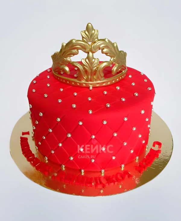 Красный торт с золотыми бусинами Фото