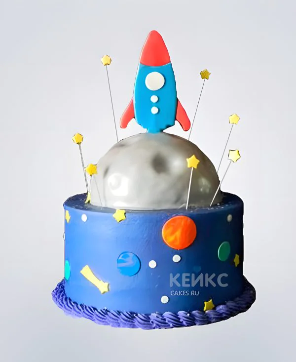 Торт космический корабль, планета и звезды Торт космический корабль, планета и звезды Фото