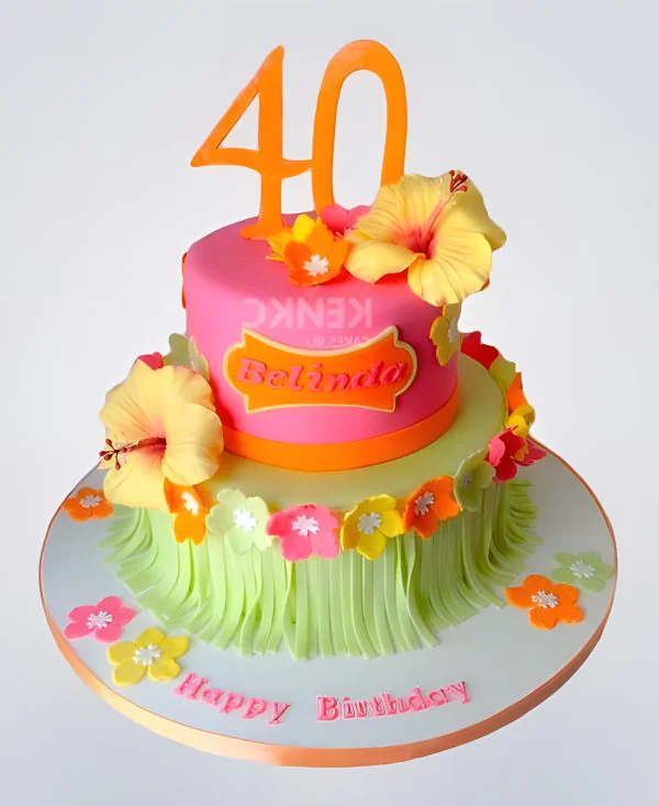 Двухъярусный летний торт с цифрой и надписью Фото