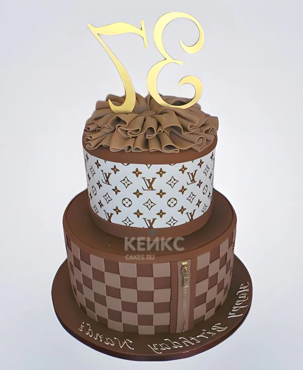 Двухъярусный торт Луи Виттон с цифрой Фото