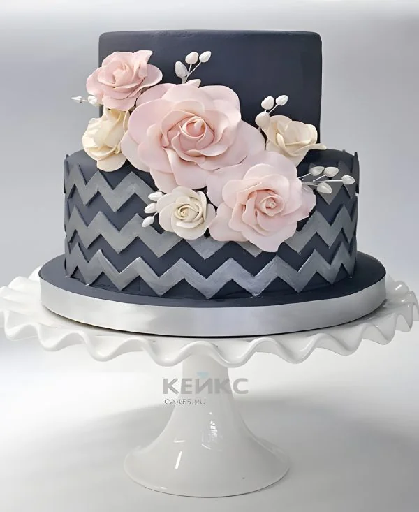 Двухъярусный торт для мамы с розами и мастикой Двухъярусный торт для мамы с розами и мастикой Фото