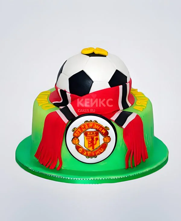 Торт Манчестер Юнайтед с мячом и шарфом Торт Манчестер Юнайтед с мячом и шарфом Фото
