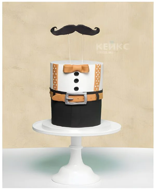 Торт на 25 лет мужчине в форме рубашки со штанами с бабочкой и усами Фото