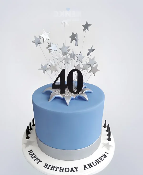 Торт голубого цвета со звездами на юбилей мужчине 40 лет Фото