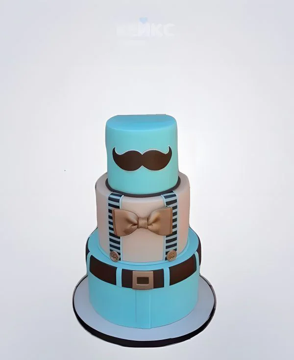 Торт на юбилей мужчине 70 лет усы, бабочка и ремень Фото