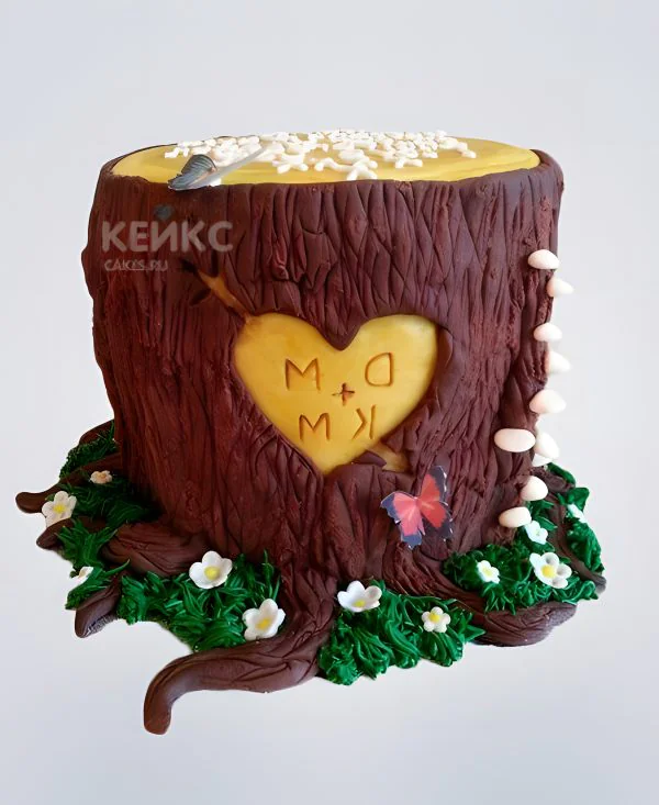 Торт на деревянную свадьбу с инициалами Торт на деревянную свадьбу с инициалами Фото