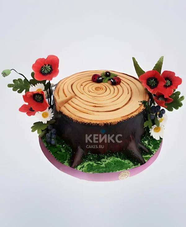 Торт на деревянную свадьбу с маками Торт на деревянную свадьбу с маками Фото