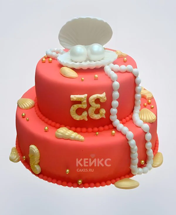 Красный торт на коралловую свадьбу жемчугом Фото