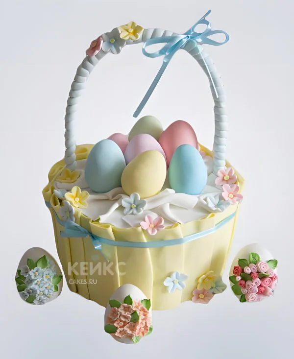 Торт корзинка с яйцами на пасху Фото