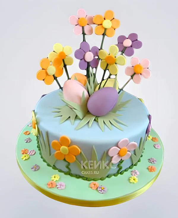 Пасхальный торт с яйцами и цветами Фото