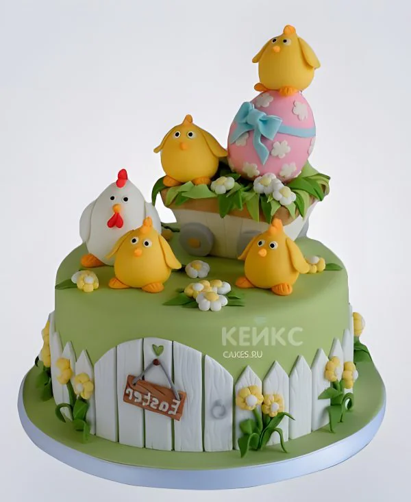 Пасхальный торт с цыплятами Фото