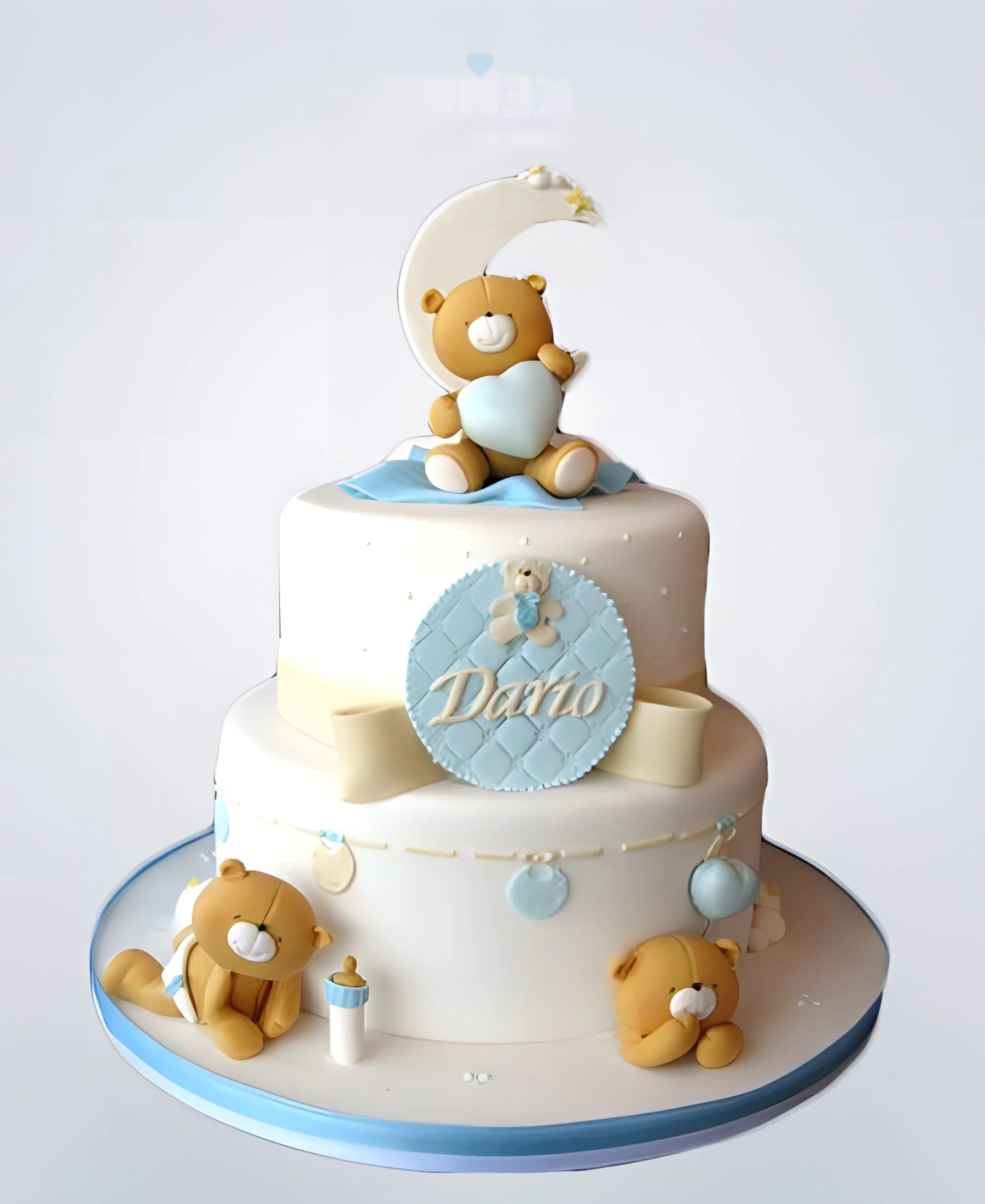 Торт для новорожденного мальчика с мишками и надписью Фото