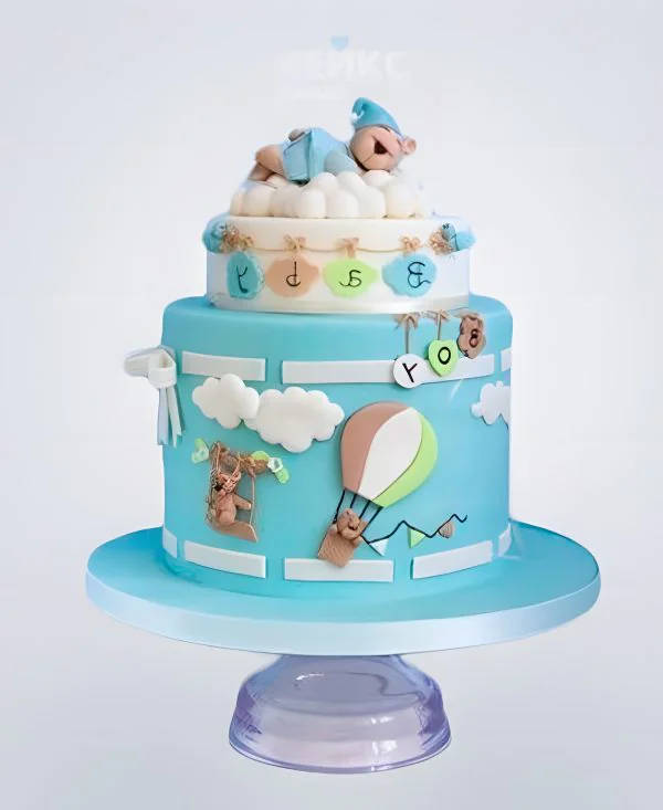 Торт голубой с воздушным шаром Торт голубой с воздушным шаром Фото