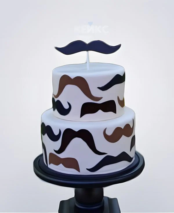 Торт двухъярусный белый с усами Торт двухъярусный белый с усами Фото