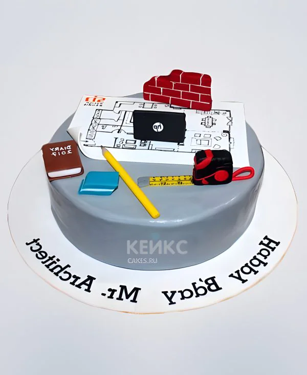 Серый торт для строителя с надписью Серый торт для строителя с надписью Фото