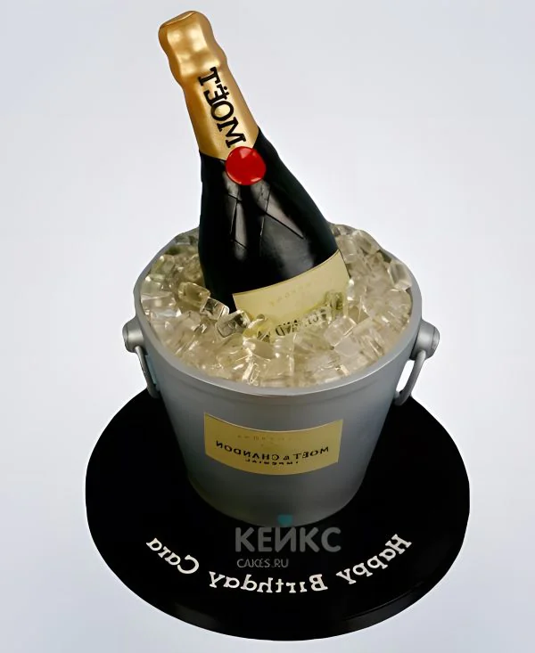 Торт в виде ведра со льдом и шампанским Торт в виде ведра со льдом и шампанским Фото