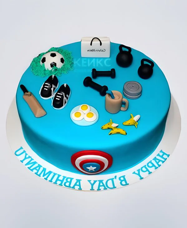 Торт голубой гирями и надписью Торт голубой гирями и надписью Фото