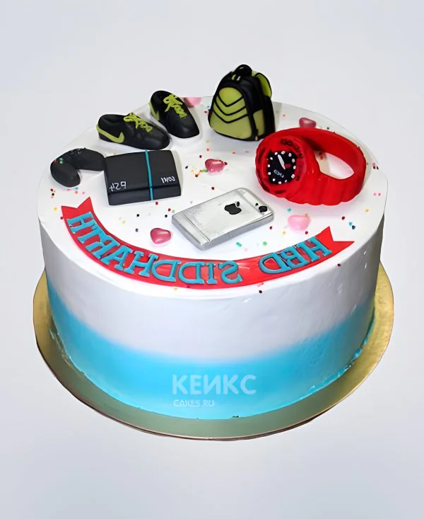 Необычный торт с красными часами и надписью Необычный торт с красными часами и надписью Фото