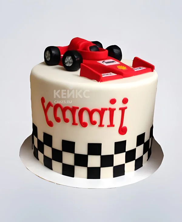 Оригинальный торт с красной машиной Оригинальный торт с красной машиной Фото
