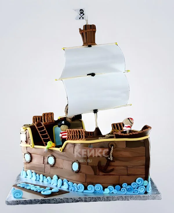 Шикарный торт в виде пиратского корабля Фото