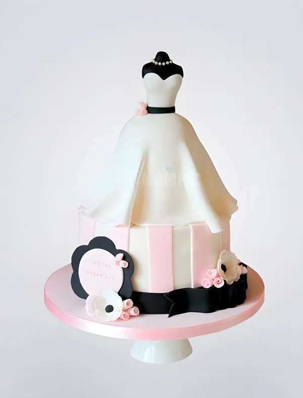 Торт белое платье с черным поясом Фото