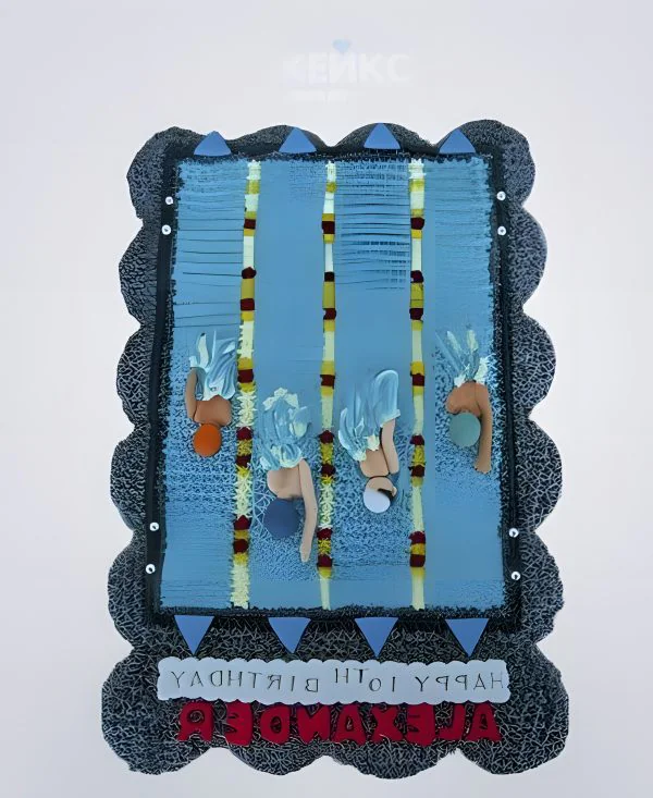 Торт плавание в виде бассейна с пловцами Торт плавание в виде бассейна с пловцами Фото