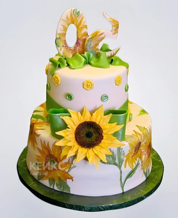 Яркий торт с подсолнухом и цифрой Фото