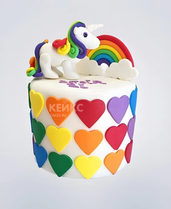Радужный торт с единорогом Фото