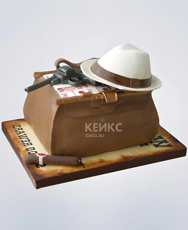 Торт в стиле Ретро с сигарой и шляпой Фото