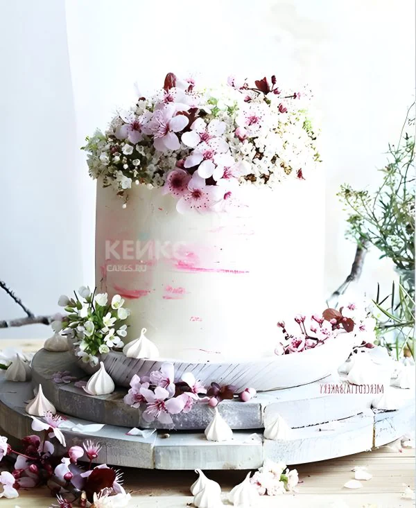 Розовый торт с маленькими цветами Розовый торт с маленькими цветами Фото