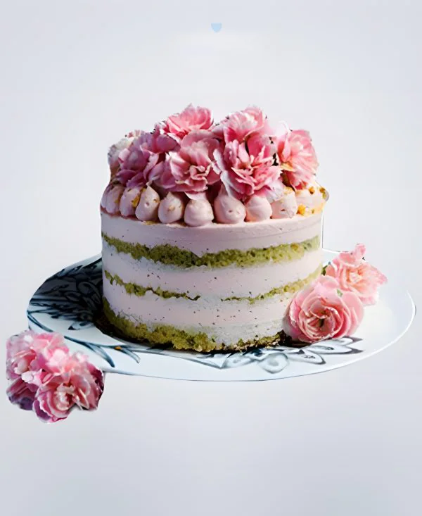 Розовый торт со сладостями и цветами Фото