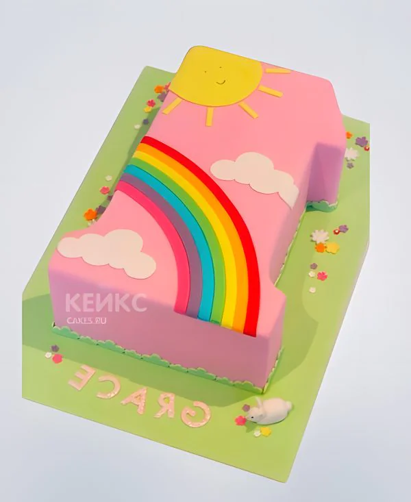 Торт цифра 1 годик с радугой Фото