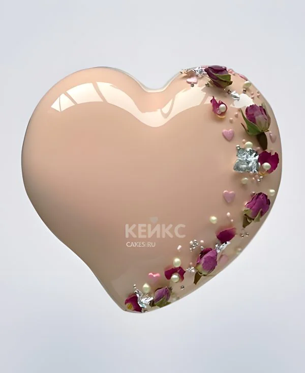 Зеркальный торт сердце с розовой глазурью Зеркальный торт сердце с розовой глазурью Фото