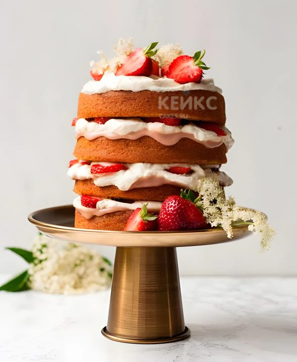 Торт с клубникой и взбитыми сливками Фото