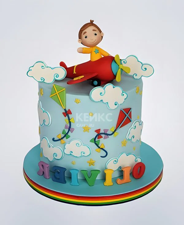 Торт с воздушными змеями и самолетиком Фото