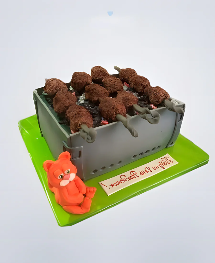 Торт Шашлык на мангале с фигуркой кота Торт Шашлык на мангале с фигуркой кота Фото