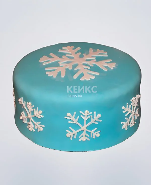 Торт на новый год со снежинками Фото