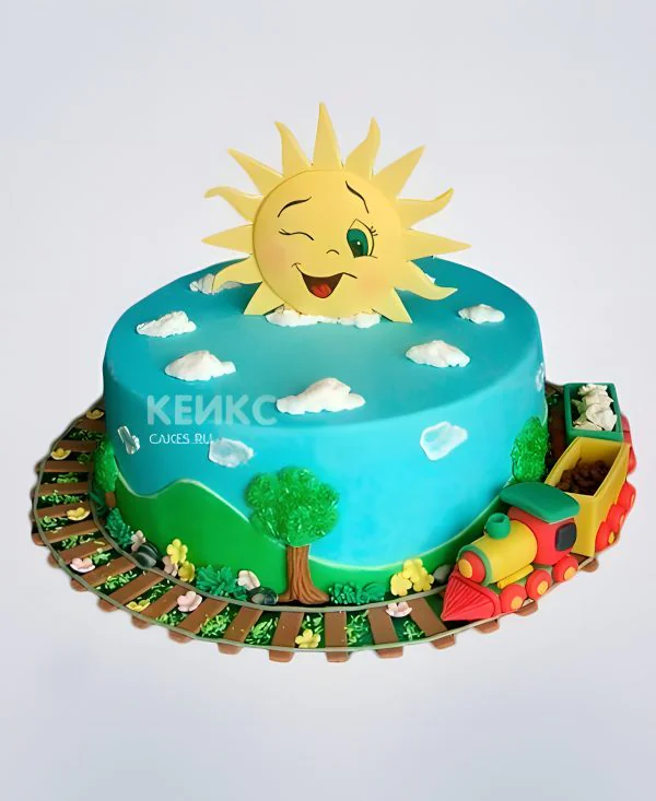 Яркий торт с подмигивающем солнцем Яркий торт с подмигивающем солнцем Фото