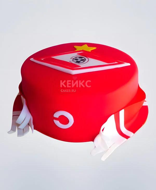 Красный торт Спартак с логотипом и шарфом Красный торт Спартак с логотипом и шарфом Фото