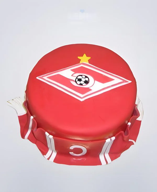 Красный торт Спартак с эмблемой и шарфом Красный торт Спартак с эмблемой и шарфом Фото