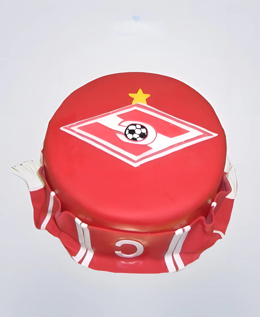 Красный торт Спартак с эмблемой и шарфом Красный торт Спартак с эмблемой и шарфом Фото