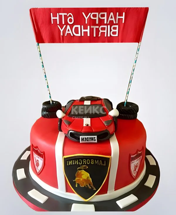 Торт в стиле Феррари с гирляндой Торт в стиле Феррари с гирляндой Фото