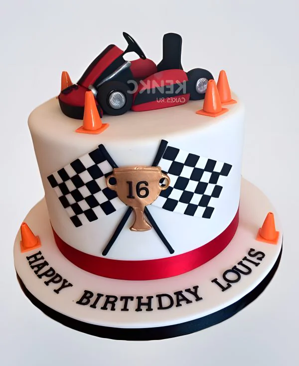 Торт с красной гоночной машиной и надписью Торт с красной гоночной машиной и надписью Фото