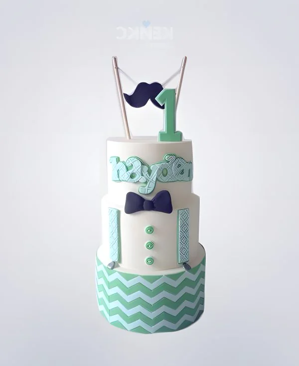 Торт с бабочкой и усами мятного цвета Торт с бабочкой и усами мятного цвета Фото